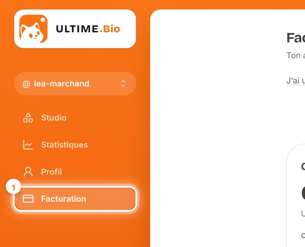 Menu de l’application ULTIME.Bio avec l’entrée Facturation mise en évidence