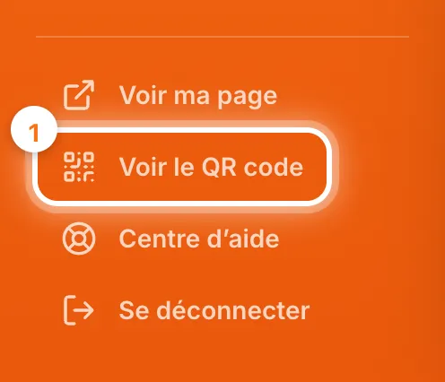 Bas du menu de l’application avec l’entrée Voir le QR code mise en évidence